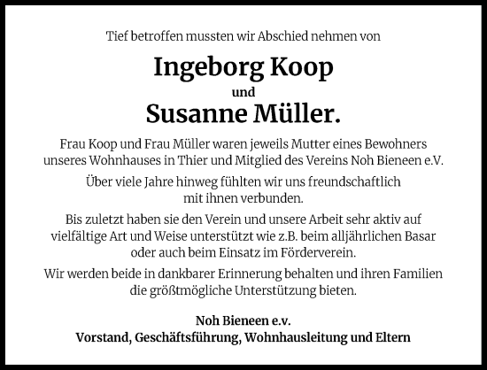 Anzeige von Ingeborg Koop von Kölner Stadt-Anzeiger / Kölnische Rundschau / Express