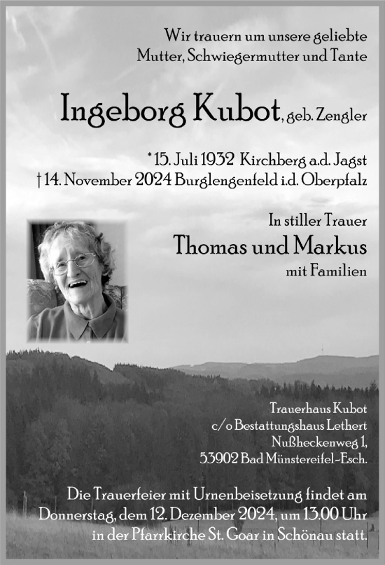 Anzeige von Ingeborg Kubot von  Blickpunkt Euskirchen 