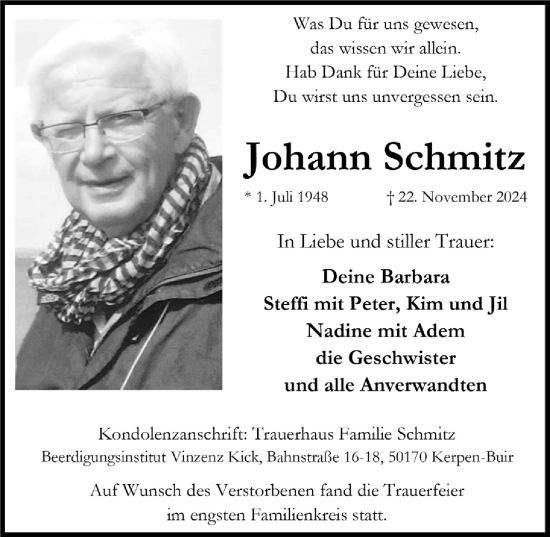 Anzeige von Johann Schmitz von  Werbepost 