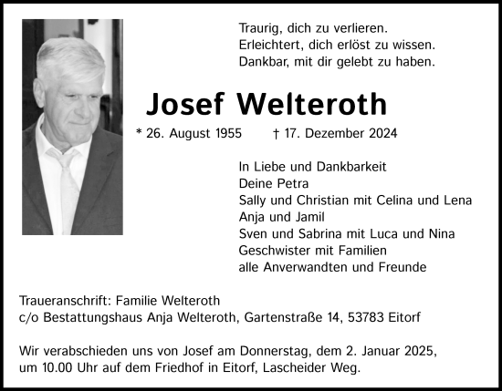 Anzeige von Josef Welteroth von Kölner Stadt-Anzeiger / Kölnische Rundschau / Express