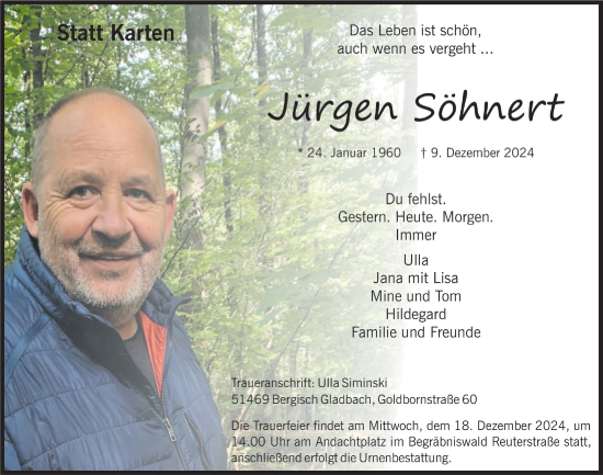 Anzeige von Jürgen Söhnert von  Bergisches Handelsblatt 