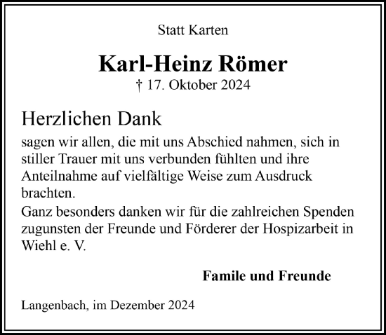 Anzeige von Karl-Heinz Römer von  Lokalanzeiger 