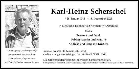 Anzeige von Karl-Heinz Scherschel von Kölner Stadt-Anzeiger / Kölnische Rundschau / Express