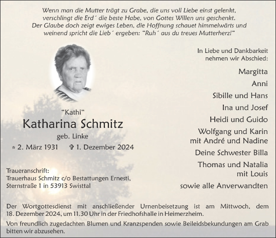 Anzeige von Katharina Schmitz von  Schaufenster/Blickpunkt 