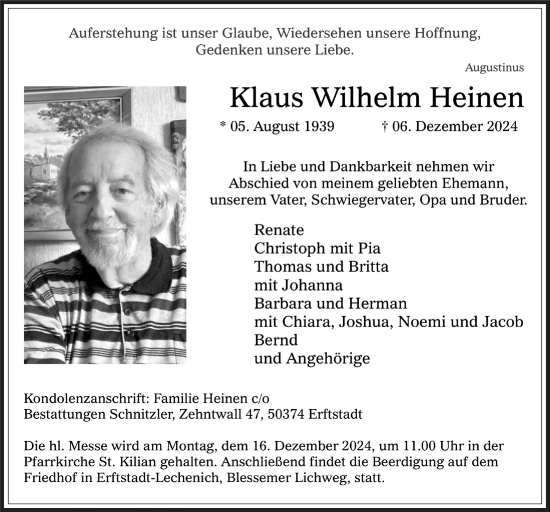 Anzeige von Klaus Wilhelm Heinen von  Werbepost 