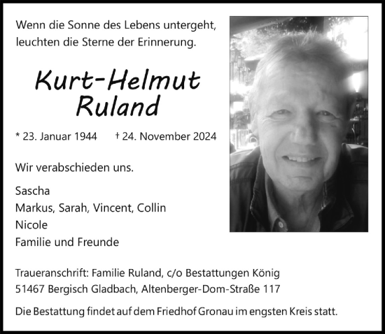 Anzeige von Kurt-Helmut Ruland von  Bergisches Handelsblatt 