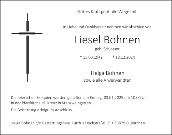 Anzeige von Liesel Bohnen von  Blickpunkt Euskirchen 
