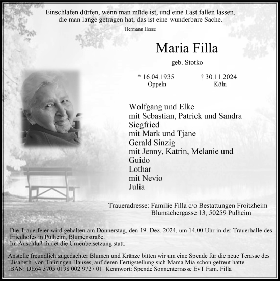 Anzeige von Maria Filla von  Wochenende 
