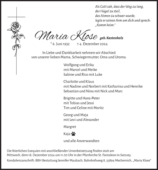 Anzeige von Maria Klose von  Blickpunkt Euskirchen 