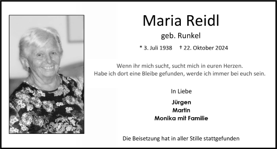Anzeige von Maria Reidl von  Bergisches Handelsblatt 