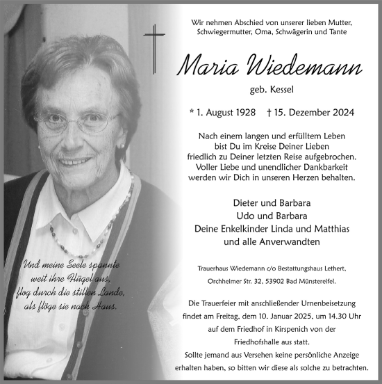 Anzeige von Maria Wiedemann von  Blickpunkt Euskirchen 