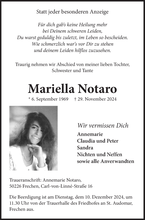 Anzeige von Mariella Notaro von  Wochenende 