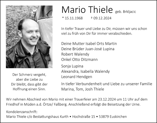 Anzeige von Mario Thiele von  Blickpunkt Euskirchen 