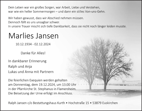 Anzeige von Marlies  Jansen von  Blickpunkt Euskirchen 