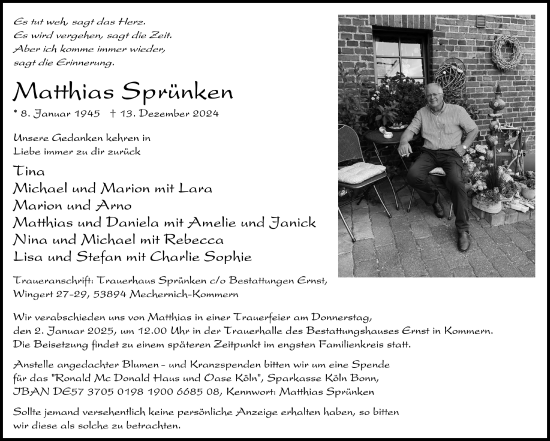 Anzeige von Matthias Sprünken von  Blickpunkt Euskirchen 