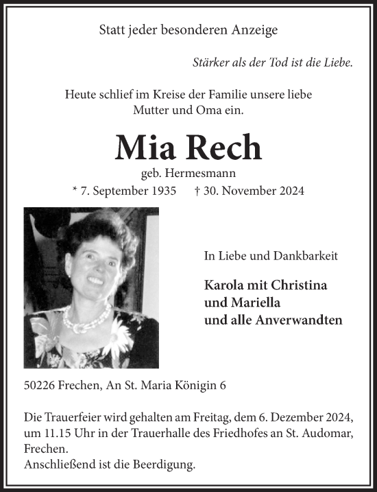 Anzeige von Mia Rech von  Wochenende 