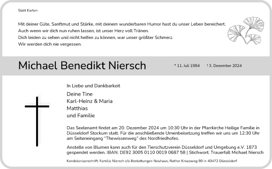Anzeige von Michael Benedikt Niersch von Kölner Stadt-Anzeiger / Kölnische Rundschau / Express