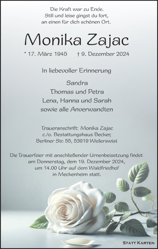 Anzeige von Monika Zajac von  Schaufenster/Blickpunkt 