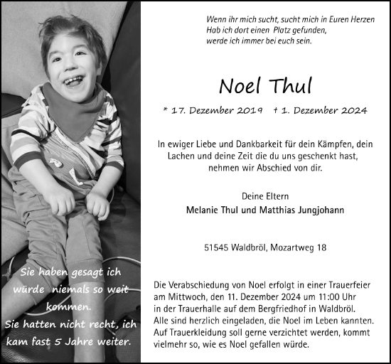 Anzeige von Noel Thul von  Lokalanzeiger 