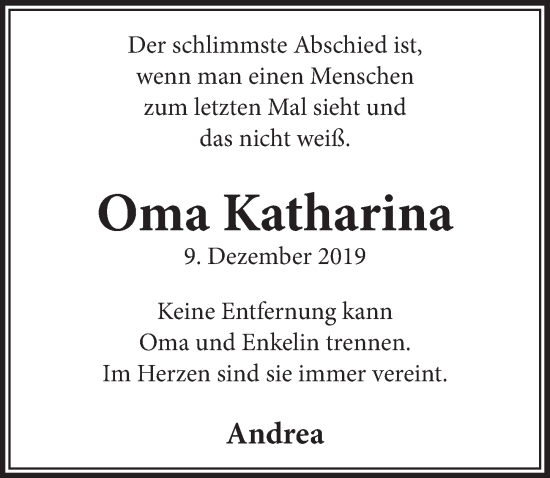 Anzeige von Oma Katharina von  Werbepost 