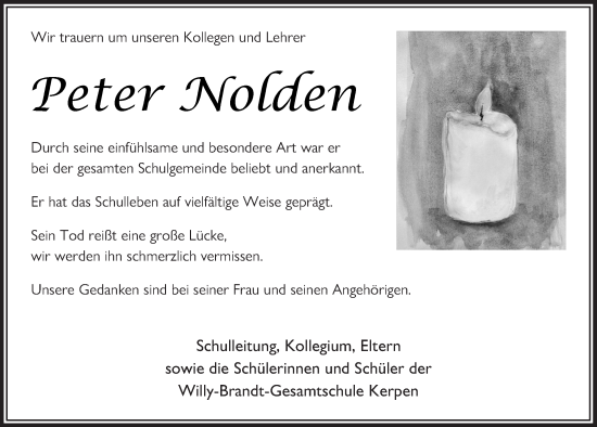Anzeige von Peter Nolden von  Werbepost 