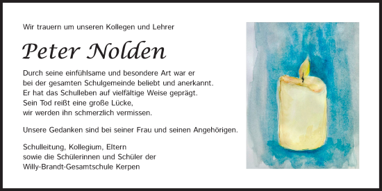 Anzeige von Peter Nolden von Kölner Stadt-Anzeiger / Kölnische Rundschau / Express