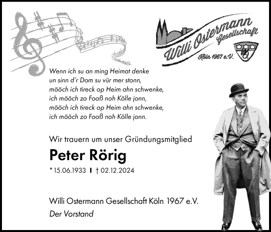 Anzeige von Peter Rörig von Kölner Stadt-Anzeiger / Kölnische Rundschau / Express