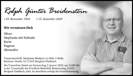 Anzeige von Ralph Breidenstein von  Bergisches Handelsblatt 