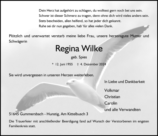 Anzeige von Regina Wilke von  Anzeigen Echo 
