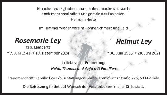 Anzeige von Rosemarie Ley von  EXPRESS - Die Woche 