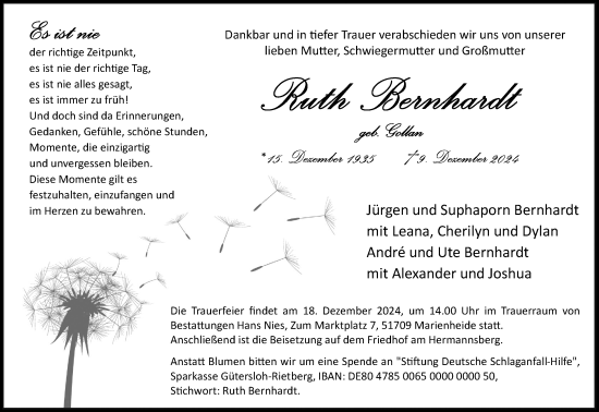 Anzeige von Ruth Bernhardt von Kölner Stadt-Anzeiger / Kölnische Rundschau / Express