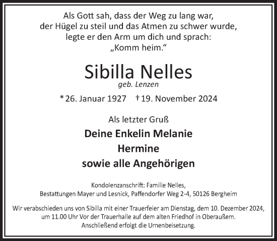 Anzeige von Sibilla Nelles von  Werbepost 