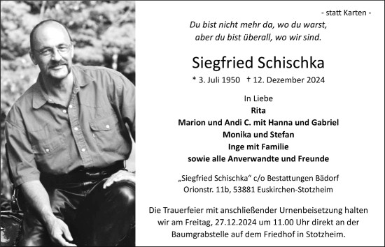 Anzeige von Siegfried Schischka von  Blickpunkt Euskirchen 