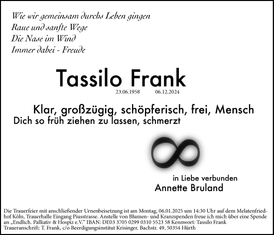 Anzeige von Tassilo Frank von Kölner Stadt-Anzeiger / Kölnische Rundschau / Express