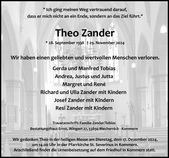 Anzeige von Theo Zander von  Blickpunkt Euskirchen 