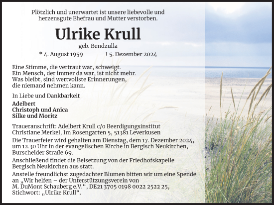 Anzeige von Ulrike Krull von Kölner Stadt-Anzeiger / Kölnische Rundschau / Express