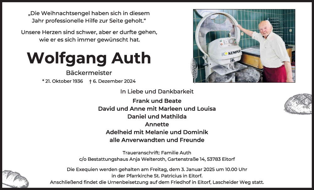  Traueranzeige für Wolfgang Auth vom 21.12.2024 aus Kölner Stadt-Anzeiger / Kölnische Rundschau / Express