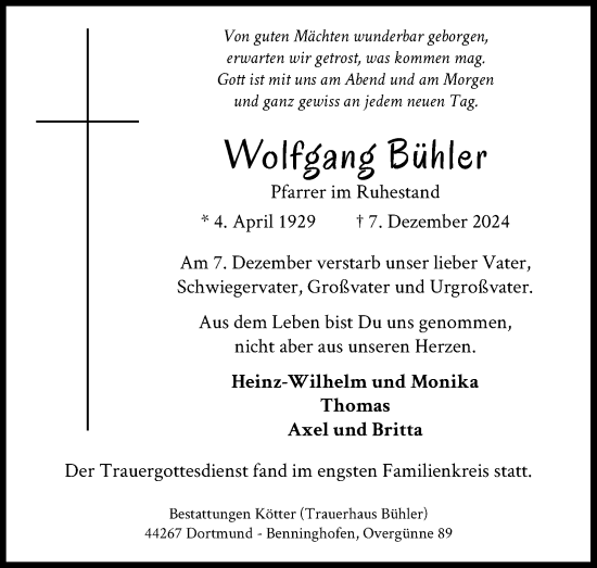Anzeige von Wolfgang Bühler von Kölner Stadt-Anzeiger / Kölnische Rundschau / Express