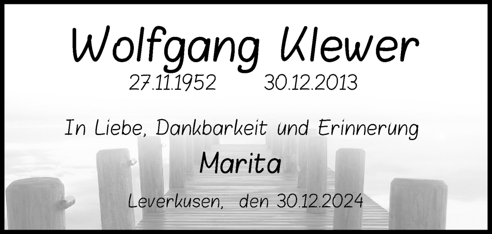 Traueranzeige für Wolfgang Klewer vom 28.12.2024 aus Kölner Stadt-Anzeiger / Kölnische Rundschau / Express