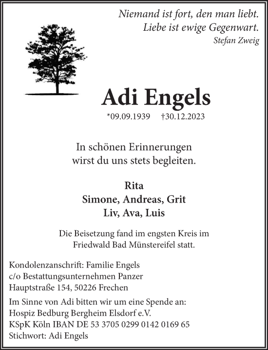 Anzeige von Adi Engels von  Wochenende 