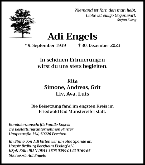 Anzeige von Adi Engels von Kölner Stadt-Anzeiger / Kölnische Rundschau / Express