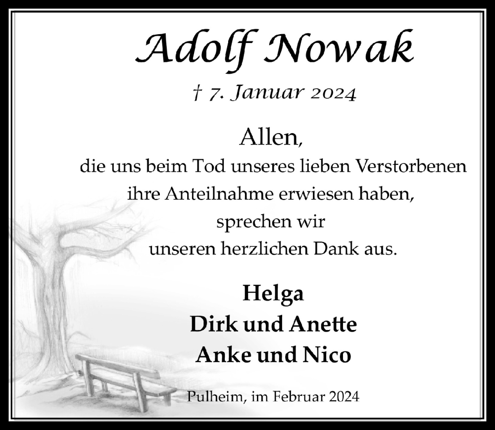  Traueranzeige für Adolf Nowak vom 02.02.2024 aus  Wochenende 