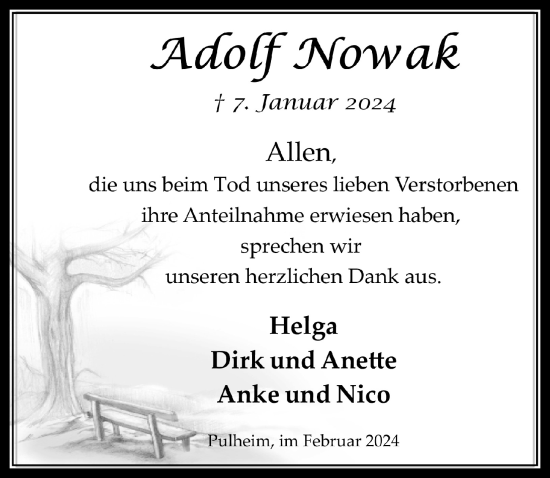 Anzeige von Adolf Nowak von  Wochenende 