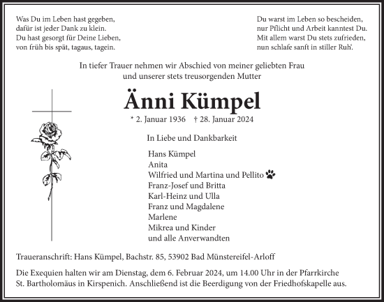 Anzeige von Änni Kümpel von  Blickpunkt Euskirchen 