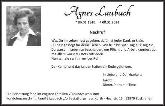 Anzeige von Agnes Laubach von  Blickpunkt Euskirchen 