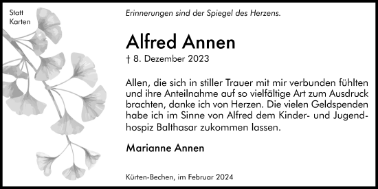 Anzeige von Alfred Annen von Kölner Stadt-Anzeiger / Kölnische Rundschau / Express