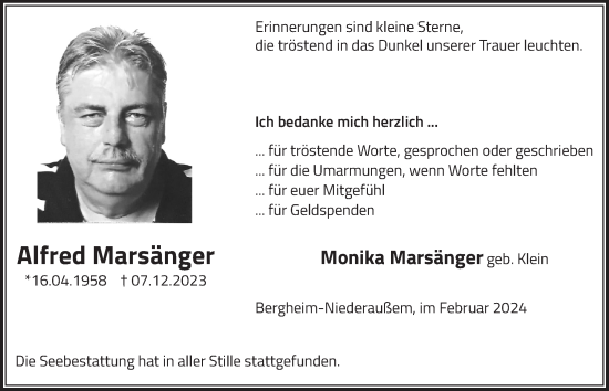 Anzeige von Alfred Marsänger von  Werbepost 