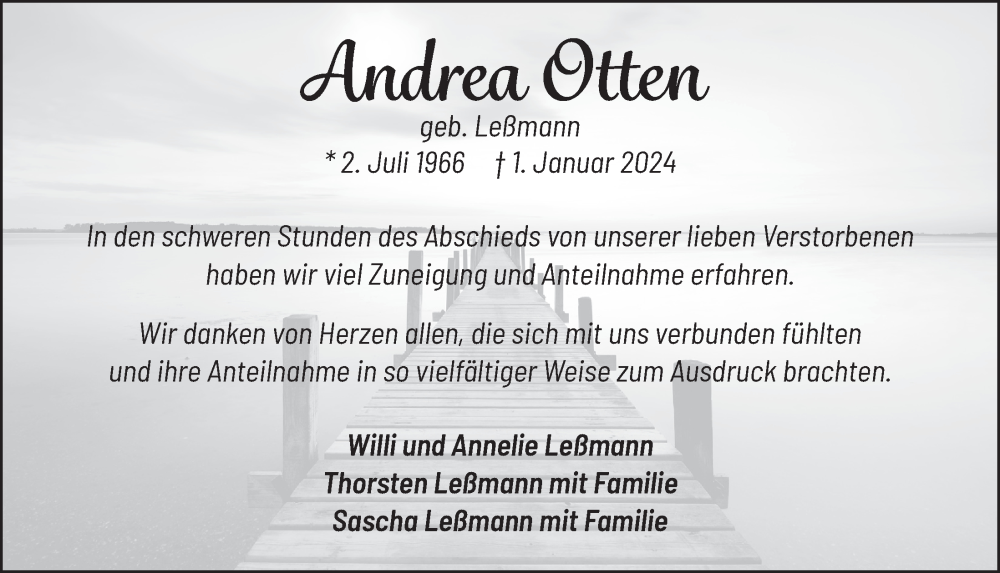  Traueranzeige für Andrea Otten vom 02.02.2024 aus  Bergisches Handelsblatt 