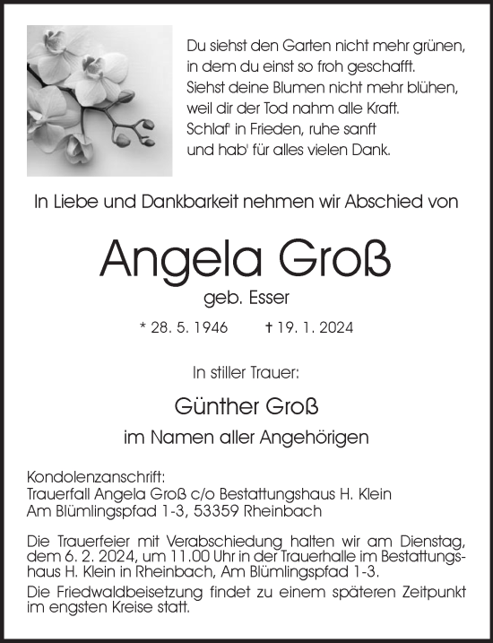 Anzeige von Angela Groß von  Schaufenster/Blickpunkt 