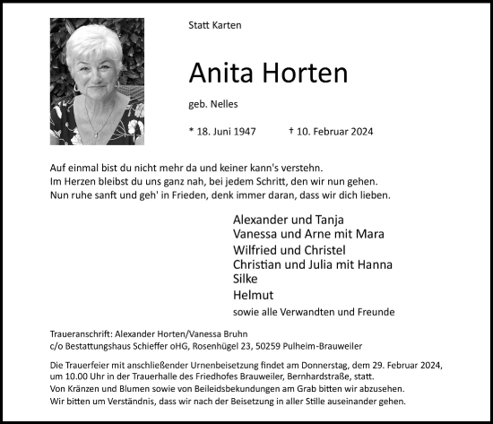 Anzeige von Anita Horten von  Wochenende 